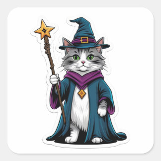 Sticker Mini tovenaar kat met magische staf
