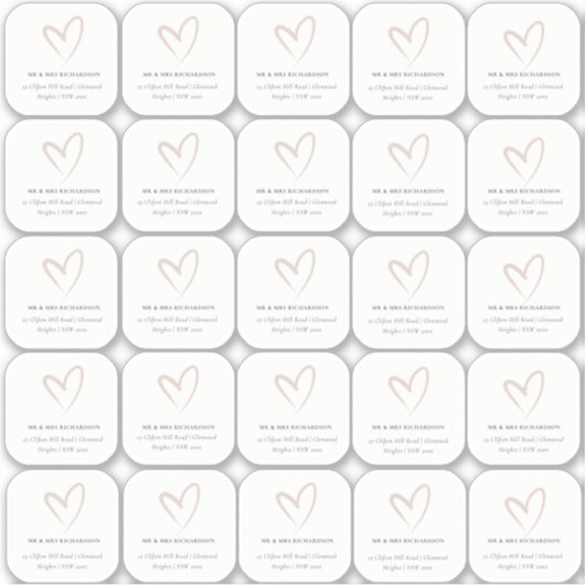 Sticker Minimal Élégant Simple Blush Heart Nom de l'invité (Devant)