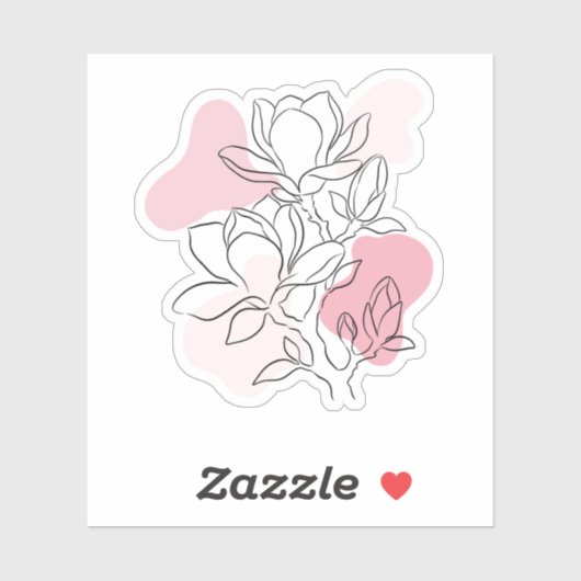 Sticker Minimal Magnolia Line Art – Soft Pink Botanical  (Feuille)