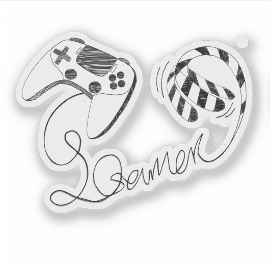 Sticker Minimalist Gamer Cat Line Art - Controller Cable (Devant)