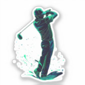 Sticker Minimalist Golfer Green Glow Silhouette (Recto)