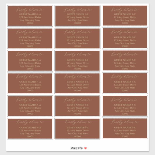 Sticker Minimalist Terracotta Mariage Adresse d'invité (Feuille)