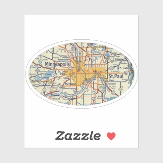 Sticker Minneapolis St Paul Carte Vintage (Feuille)