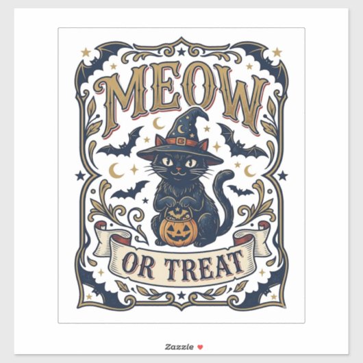 Sticker Minou ou traiter Chat Halloween Chat effrayant Vin (Feuille)