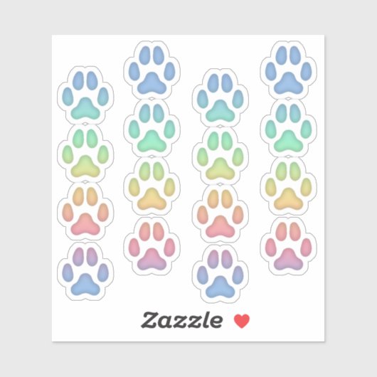 Sticker Minuscule arc-en-ciel Pawprints Animaux Tracks Dec (Feuille)