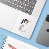 Sticker Mirabella Explorant – Personnage joli de kaléidosc (Ordinateur portable avec iPhone)
