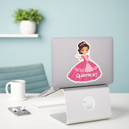 Sticker Mis Quince, Mis Reglas!" (Quinceañera) (Ordinateur portable sur le bureau)
