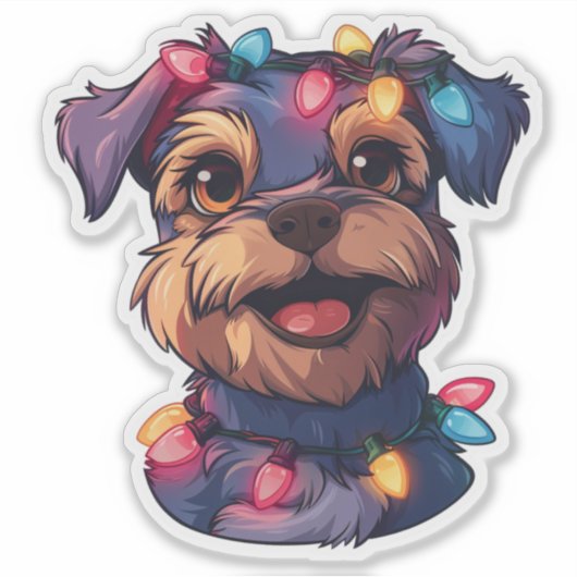 Sticker Mischievous Airedale enveloppé dans les lumières d (Devant)