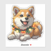 Sticker Mischievous Akita enveloppé dans les lumières de N (Feuille)