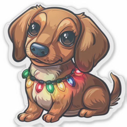 Sticker Mischievous Dachshund enveloppé dans les lumières (Devant)