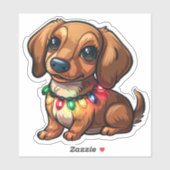 Sticker Mischievous Dachshund enveloppé dans les lumières  (Feuille)