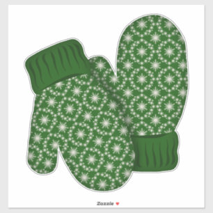 Sticker Mittens verts avec des flocons de neige   Gros Noë
