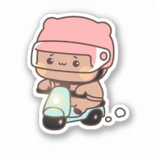 Sticker Mochi Brownie Bear Vélo équitation
