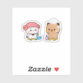 Sticker Mochi Panda Et Brownie Bear Profitent Du Bain (Feuille)
