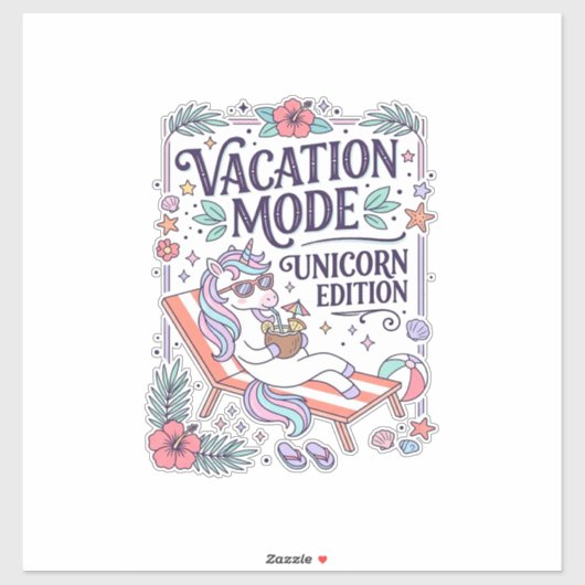 Sticker Mode Vacances Licorne Édition Licorne Adorable App (Feuille)