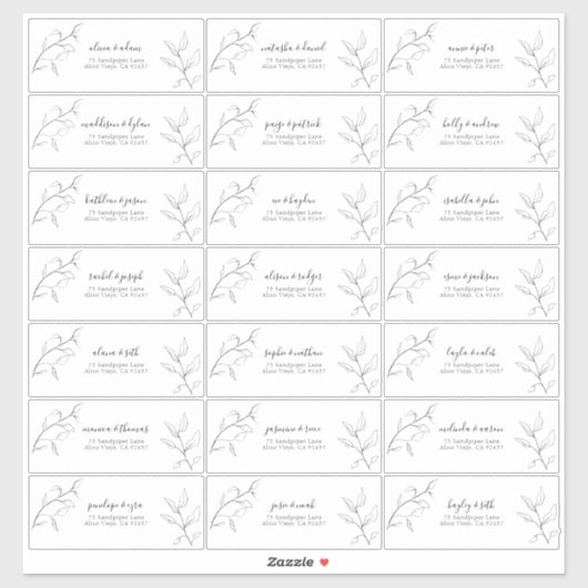 Sticker Modern Black White Script Botanique Adresse d'invi (Feuille)