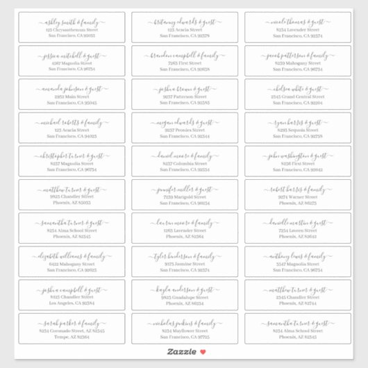 Sticker Modern Chic Script Mariage Nom d'hôte Adresse (Feuille)