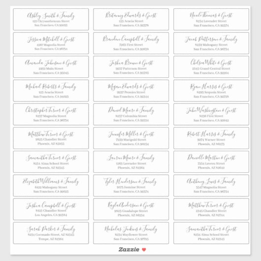 Sticker Modern Chic Script Mariage Nom d'hôte Adresse (Feuille)