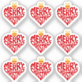 Sticker Modern Merry Christmas Red Retro Heart Typography (Recto)