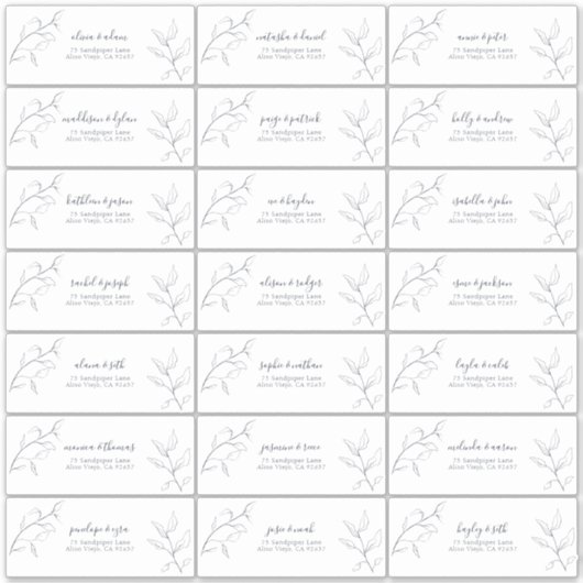 Sticker Modern Navy Bleu Script Botanique Adresse de l'inv (Devant)