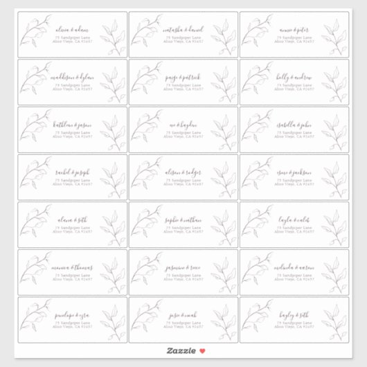 Sticker Modern Plum Purple Script Botanique Adresse d'invi (Feuille)