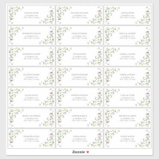 Sticker Modern Summer Fleur sauvage Mariage Adresse d'invi (Feuille)