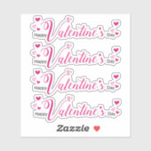 Sticker Moderne Chic Valentines Jour Pink Script Coeurs (Feuille)