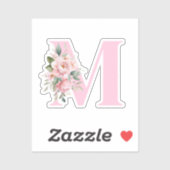 Sticker Moderne Élégant rose Floral Nom initial Monogramme (Feuille)