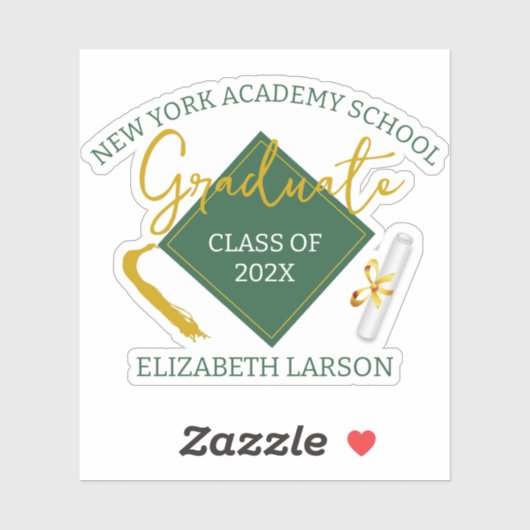 Sticker Moderne Élégant Senior Green Thème Graduation (Feuille)