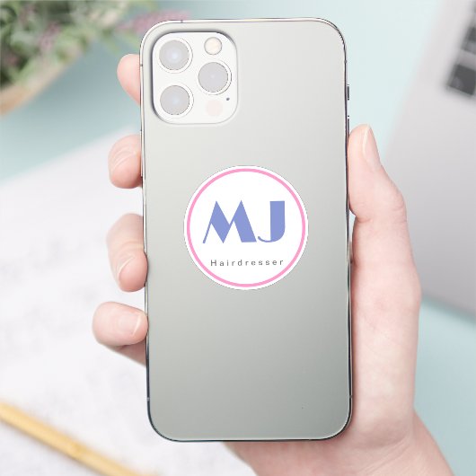 Sticker Moderne et élégant Monogramme Bleu Coiffeur blanc (Téléphone)