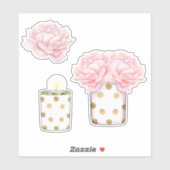 Sticker Moderne Fancy Féminin Mignon Rose Points Dorés Flo (Feuille)