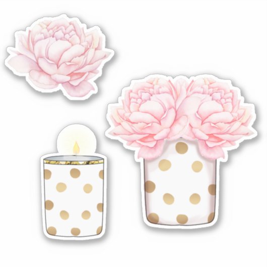 Sticker Moderne Fancy Féminin Mignon Rose Points Dorés Flo (Devant)