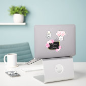 Sticker Moderne Fancy Féminin Mignon Rose Points Noirs Flo (Ordinateur portable sur le bureau)