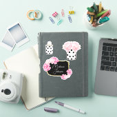 Sticker Moderne Fancy Féminin Mignon Rose Points Noirs Flo (Couverture iPad)