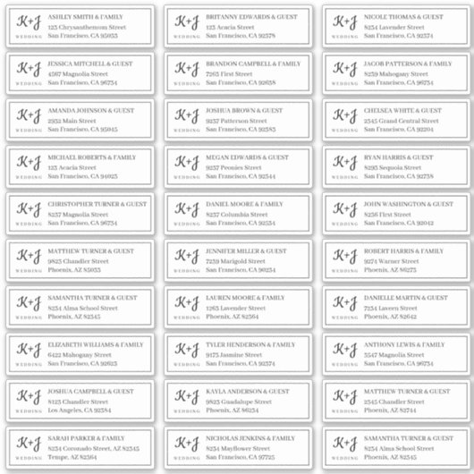 Sticker Moderne + Monogramme Mariage Noms des invités Adre (Devant)