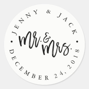 Sticker moderne noir blanc M. et Mme Mariage