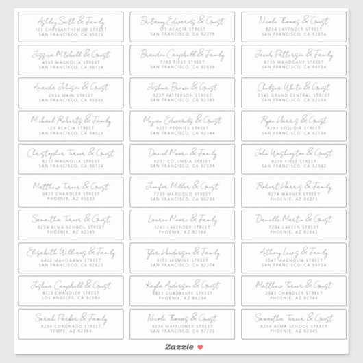 Sticker Moderne Simple Chic Mariage Nom d'hôte Adresse (Feuille)