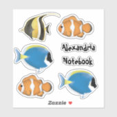 Sticker Moderne Simple Minimaliste Poisson Tropical Océan (Feuille)