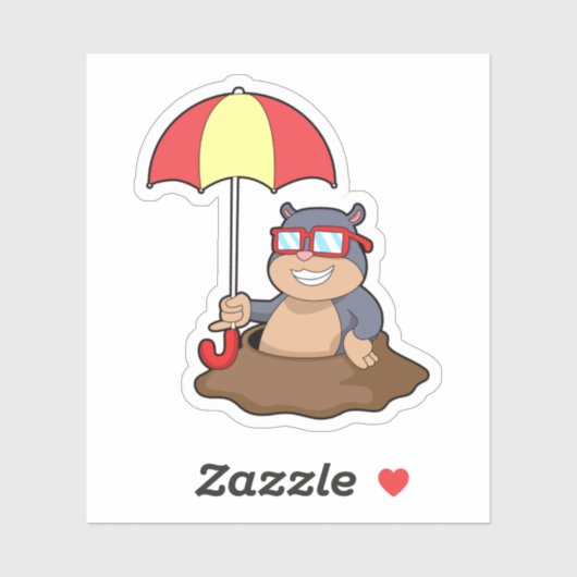 Sticker Mole à la pluie avec parapluie (Feuille)