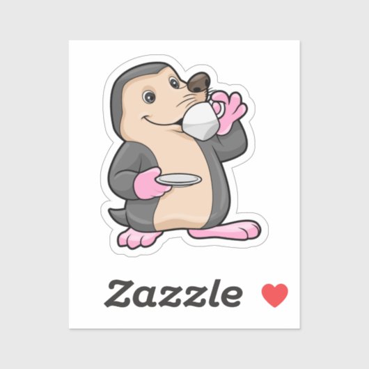 Sticker Mole avec coupe de café et soucoupe (Feuille)