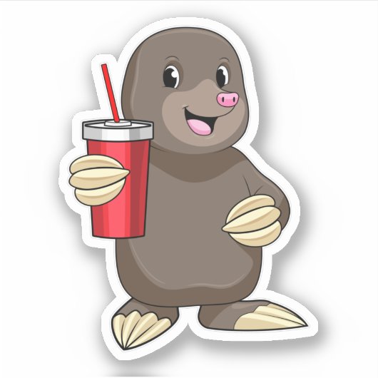 Sticker Mole avec tasse à boire (Devant)