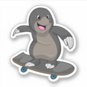 Sticker Mole en skate avec skateboard (Devant)