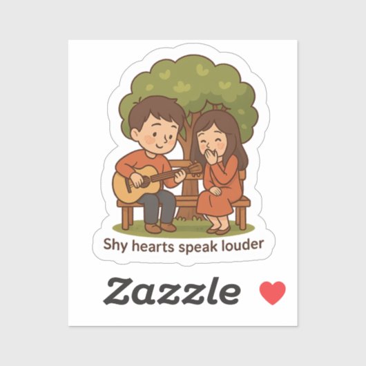 Sticker Moment d'amour timide - Couple mignon (Feuille)