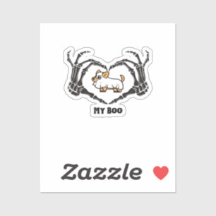 Sticker Mon Costume Boo Chihuahua Avec Mains Coeurs Squele