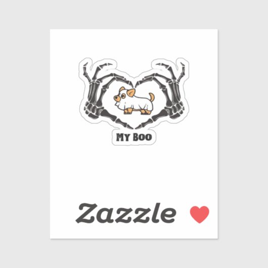 Sticker Mon Costume Boo Chihuahua Avec Mains Coeurs Squele (Feuille)