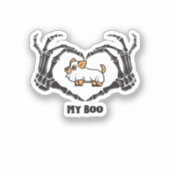 Sticker Mon Costume Boo Chihuahua Avec Mains Coeurs Squele (Recto)