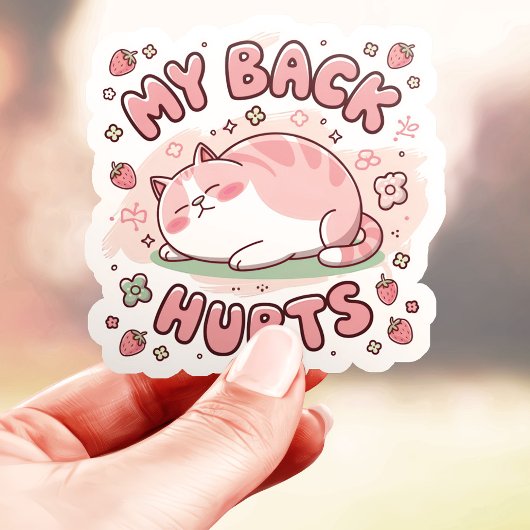Sticker Mon dos me fait mal Drôle de chat grassouillet