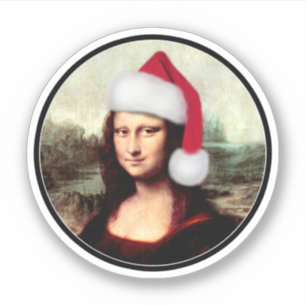 Sticker Mona Lisa Chapeau de Père Noël Noël