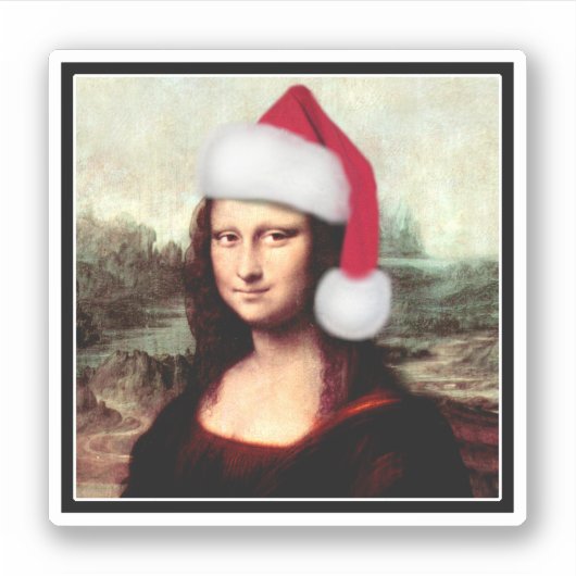 Sticker Mona Lisa Santa Hat Christmas (Devant)