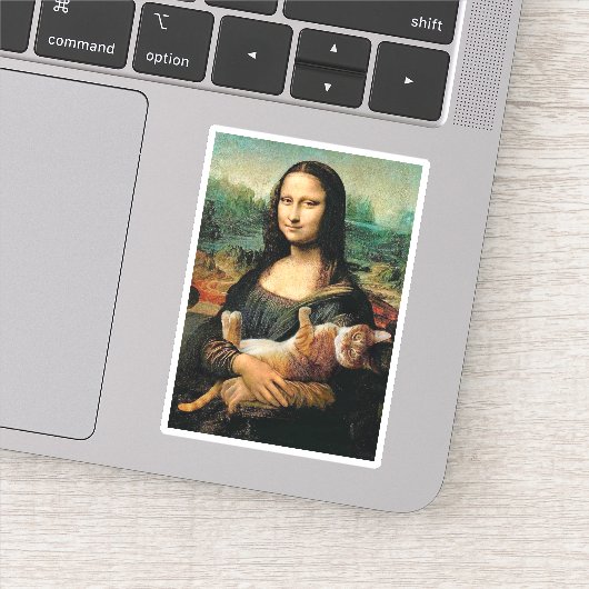 Sticker Mona Lisa tenant son chat Leonardo da Vinci (Détail)